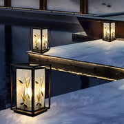 Landscape-Pattern Solar Bollard Path Light — Galvanized Steel & Hand-Painted Acrylic, E27, IP55, 12W/24W