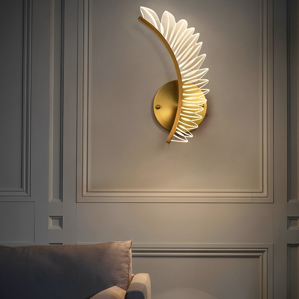 Postmodern Feather & Acrylic Leaf Wall Sconce — Copper, LED, Three-Step Dimming, 3000K / 4000K / 6000K