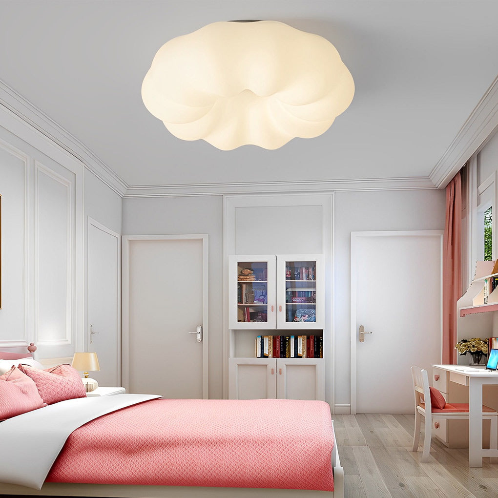 Pumpkin Cloud Pendant — White Iron, Stepless Dimming LED, 3-Color Temp, Remote Control, 12" or 18"