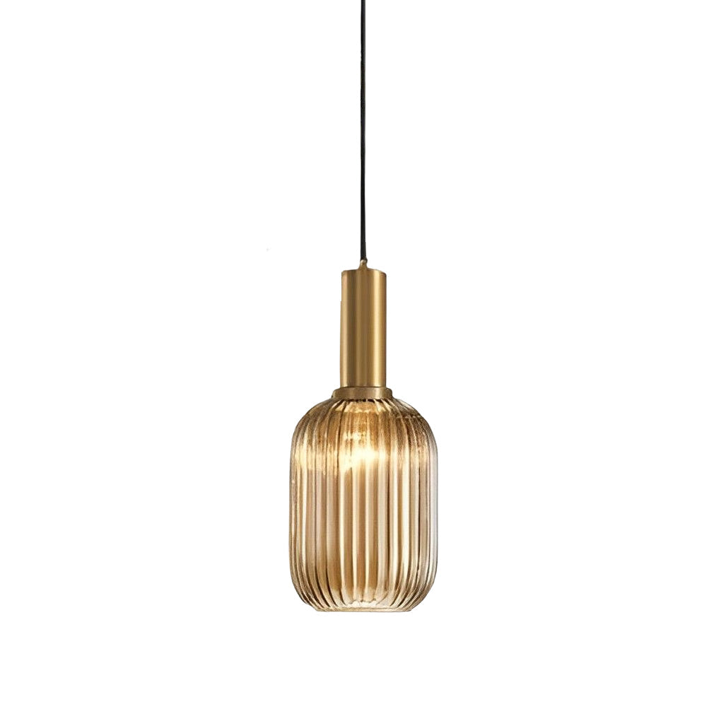 Striped Glass Lantern Mini Pendant — Modern, LED, 3000K, Available in Green, Amber, and Smoke Gray