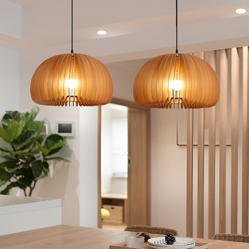 Pumpkin-Shape Pendant Light — Basswood and Copper, Retro, E27, 7" to 20" Diameter