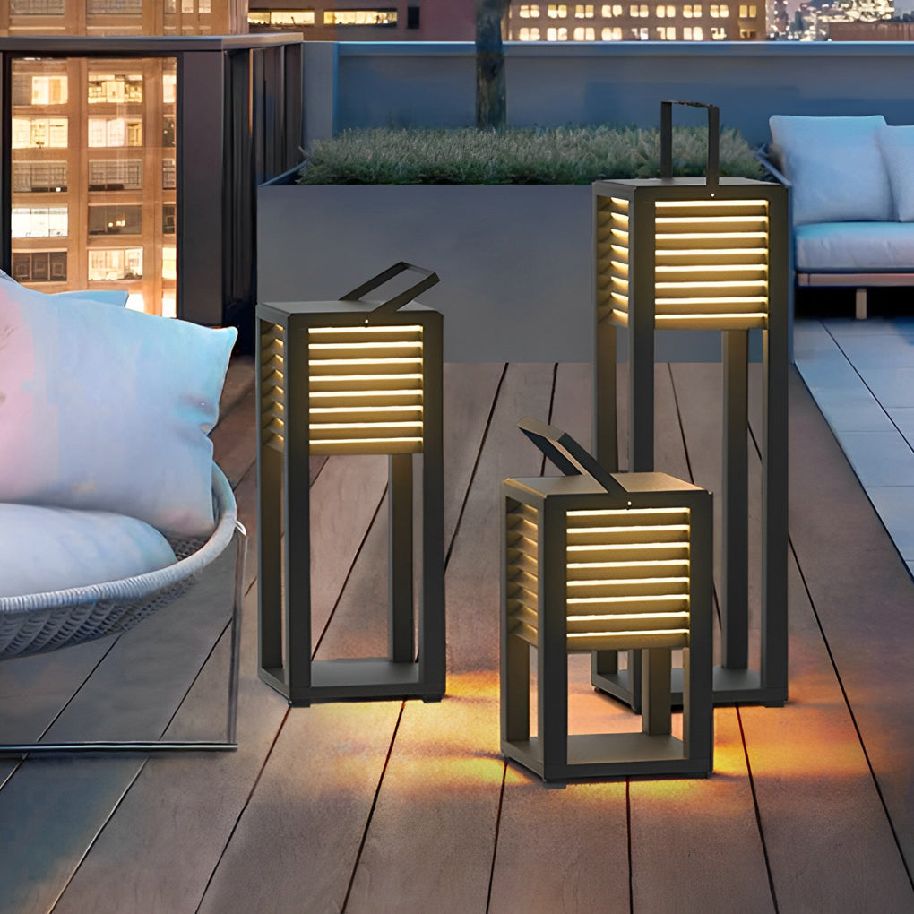 Modern Black Square Solar Outdoor Lantern — Stainless Steel & PC, Portable LED, IP65 Weatherproof