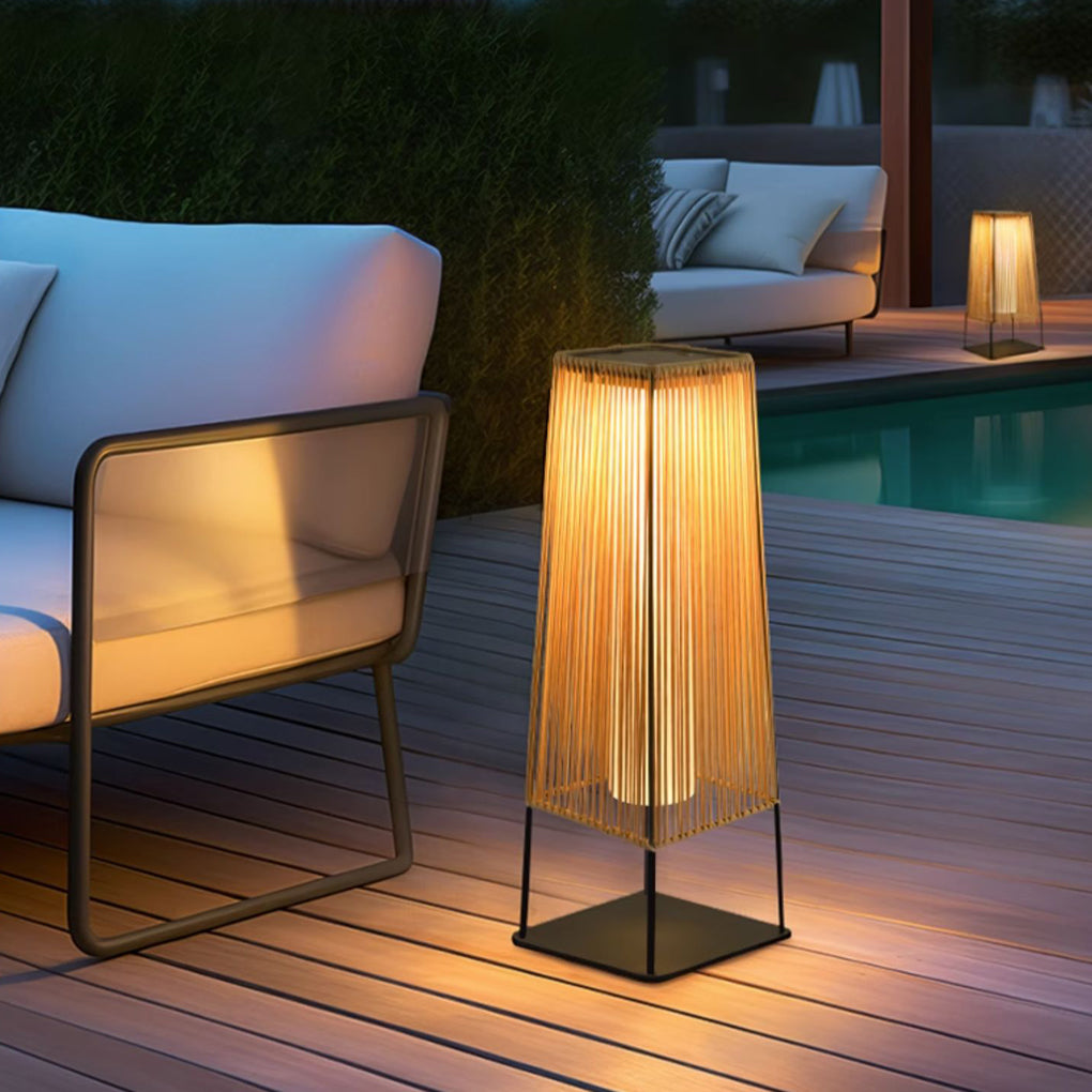Outdoor Solar Floor Lamp — Rubber Shade, Stainless Steel, 3000K, Solar / Hardwired, Waterproof