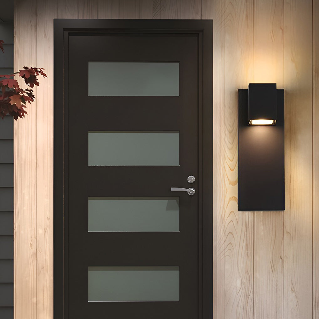 Modern Square Up/Down Outdoor Wall Sconce — Black Aluminum, 10W LED x2, IP-Rated Waterproof