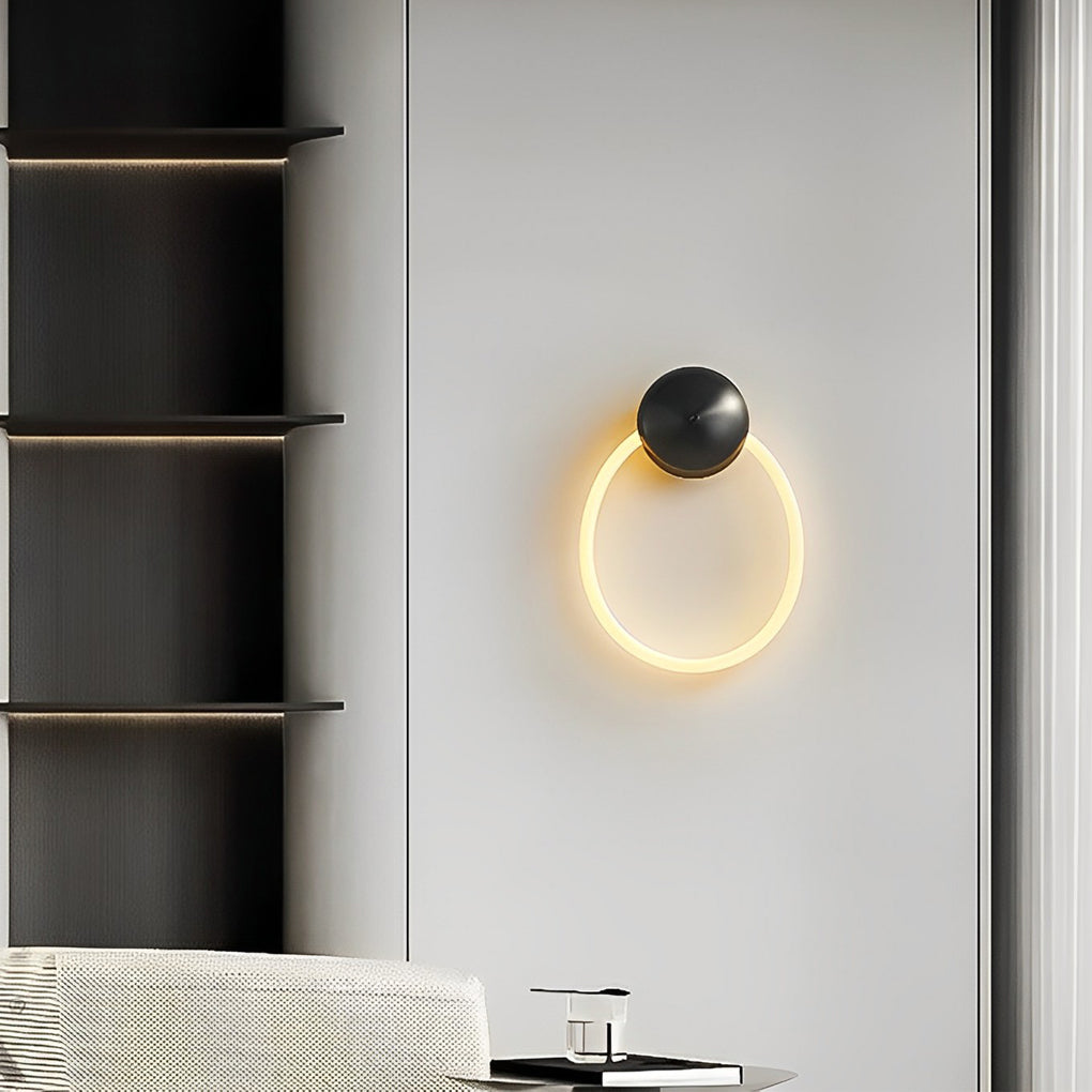 Round Handwoven Nylon Wall Sconce — Black, LED, 3000K Warm White, 1-Ring & 2-Ring Variants