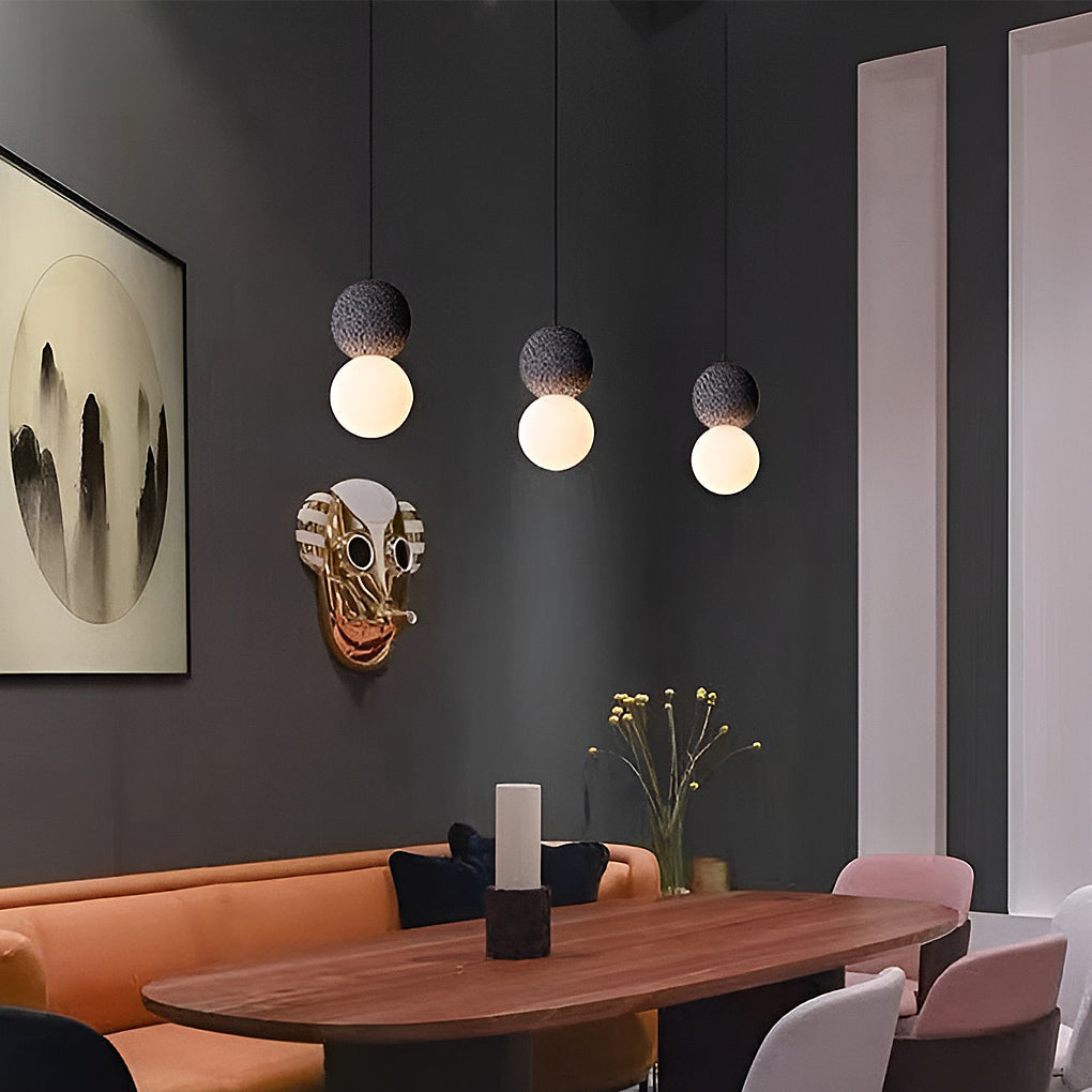 Modern Minimalist Cement Pendant Light or Wall Sconce — Black & White, LED, 4.7" Diameter