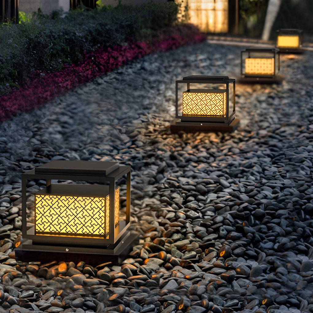 Modern Square Solar Outdoor Pillar Light — Stainless Steel, IP65, 3000K Warm White, E27