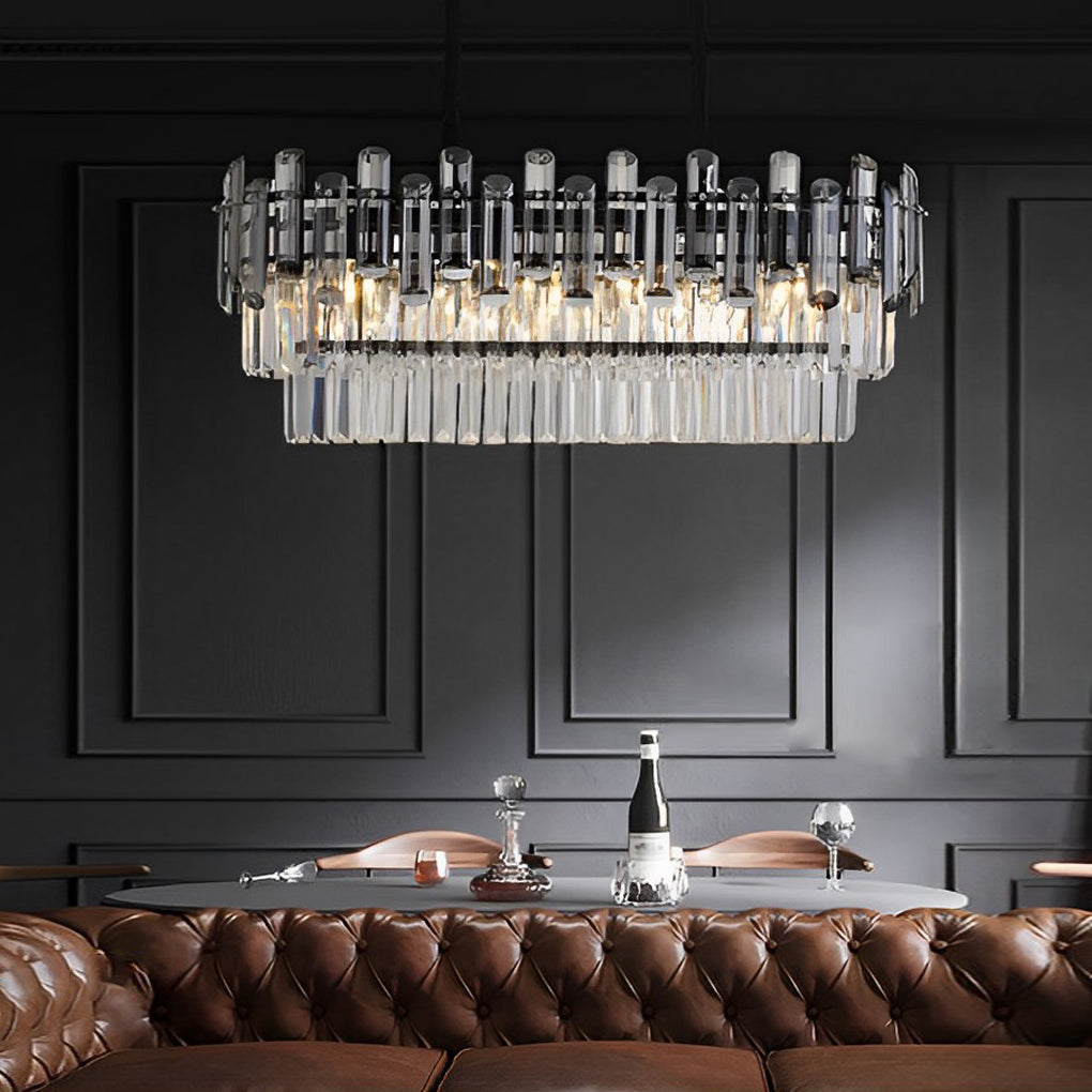 Postmodern Rectangular Crystal Chandelier — Iron and Crystal, Three-Step Dimming LED, E14, 3000K/4500K/6000K