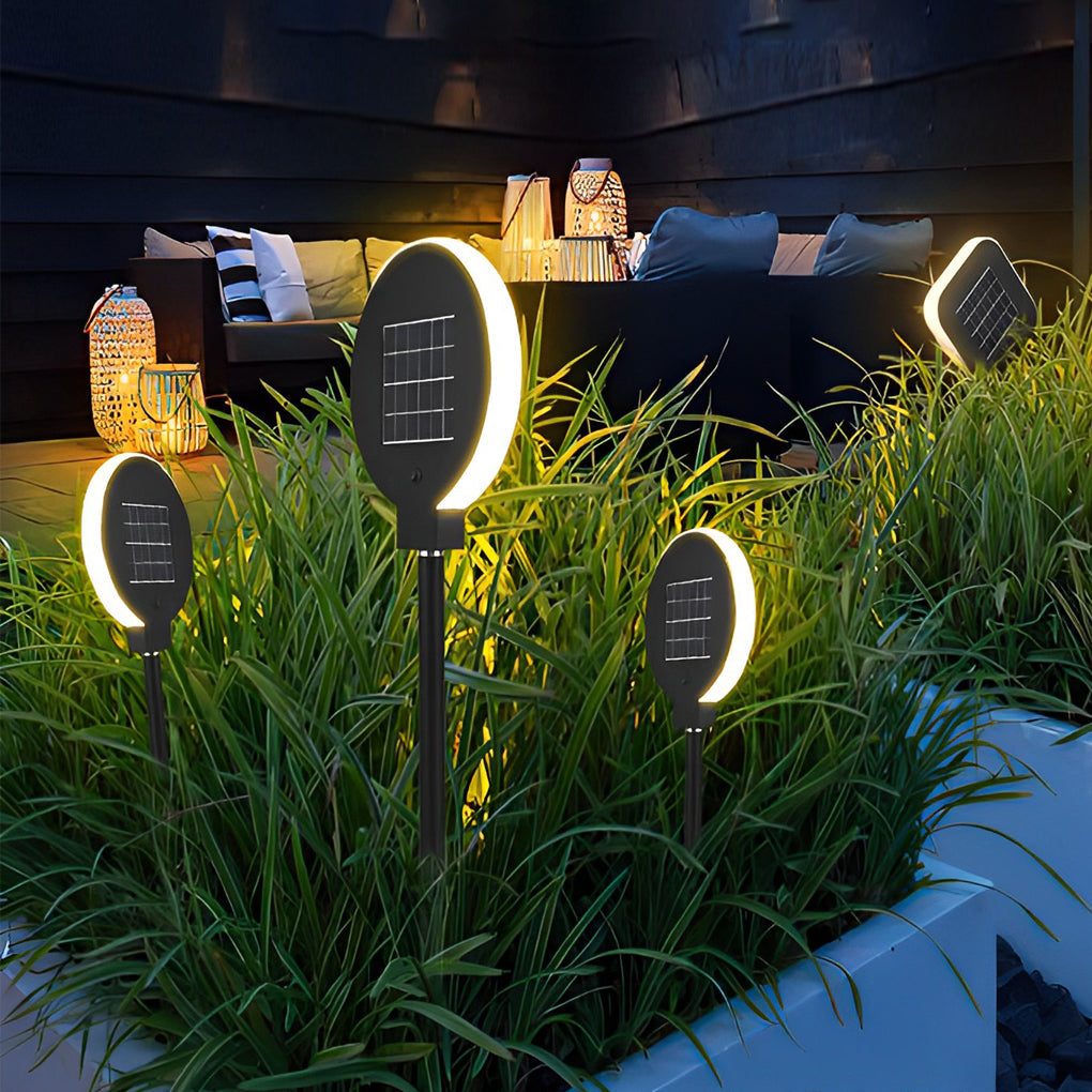 Contemporary Black Solar LED Lawn Light with a Circular Design