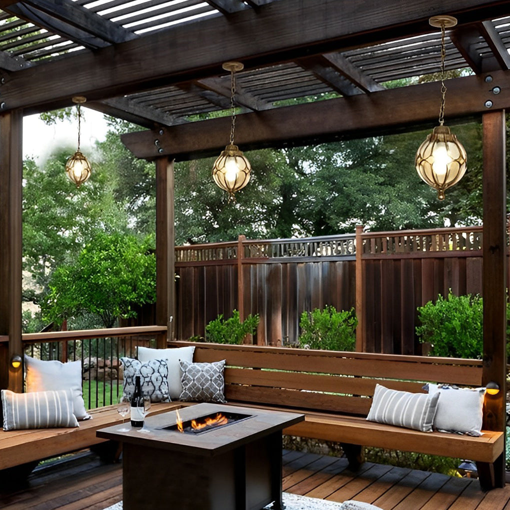 Glass Ball Outdoor Hanging Light — Die-Cast Aluminum, LED, Waterproof, Black or Bronze