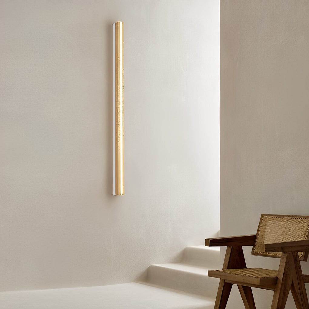 Yellow Travertine Linear Wall Sconce — Wabi-Sabi, 22W LED, Dimmable, 3000K–6000K, 34.3" Length