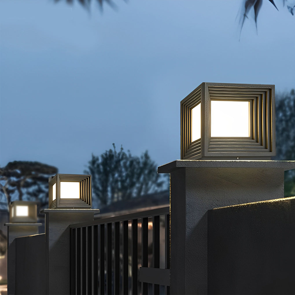 Modern Black Square Solar Post Cap Light — Stainless Steel & Acrylic, LED, IP65 Weatherproof, 3000K
