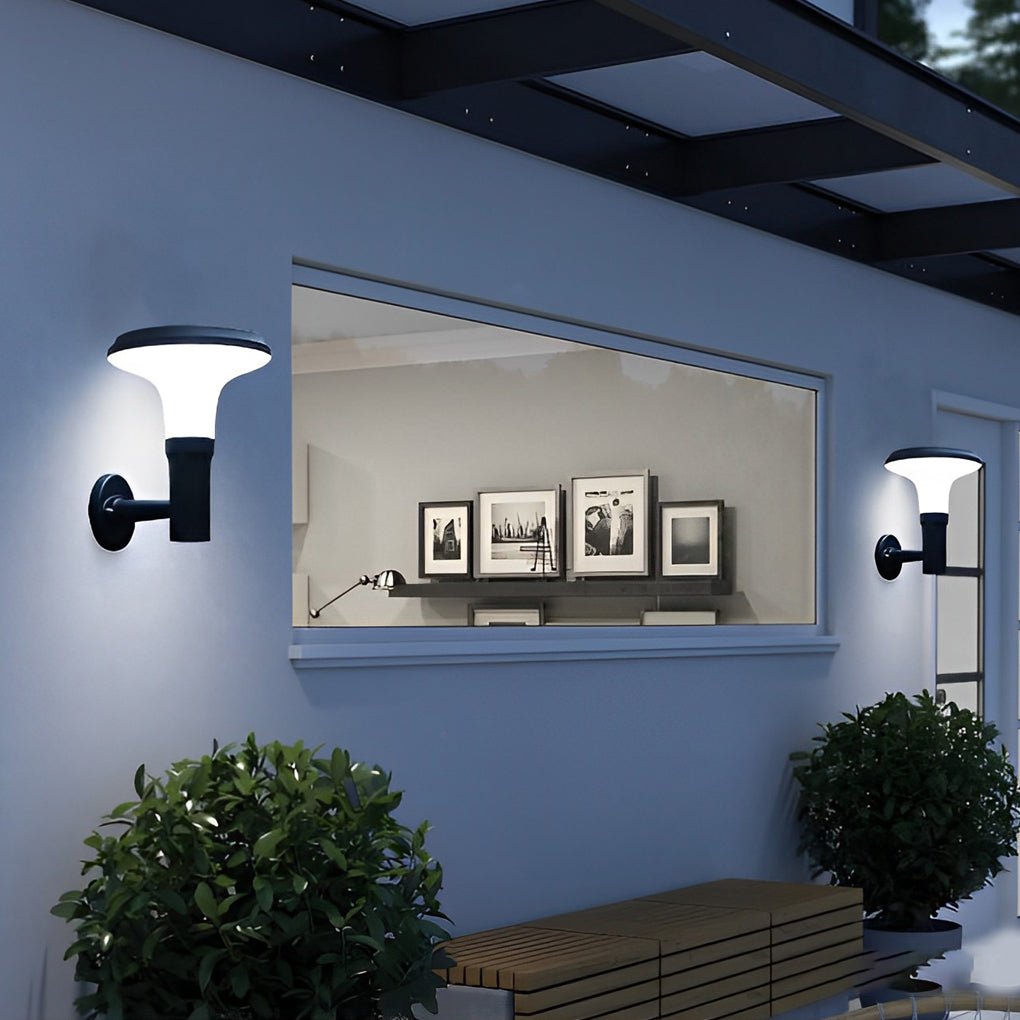 Modern Black Round Flower Solar Outdoor Wall Sconce — Aluminum, E27, IP65 Weatherproof, 10" Diameter