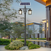 Vintage Solar Outdoor Post Light — Black Aluminum and Glass, LED, 3-Step Dimming, Remote Control, Weatherproof