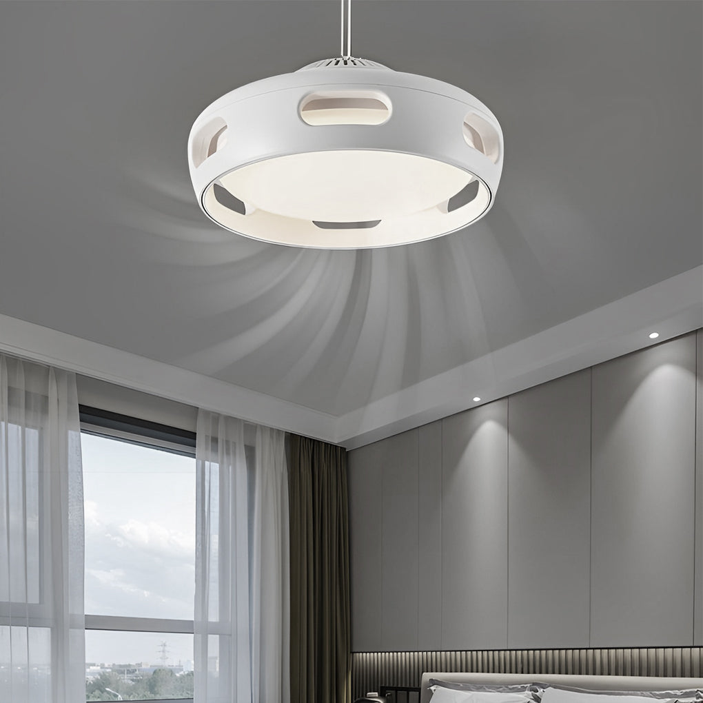 Modern Round Bladeless Ceiling Fan with Smart Mute and Stepless Dimming in White
