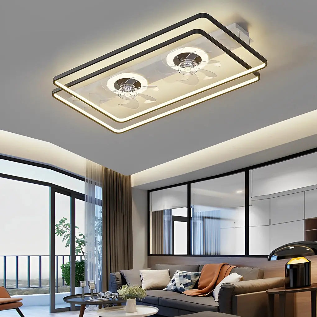 Nordic Bladeless Ceiling Fan Lamp with 2 Fans: Creative Rectangular Design and 3-Step Dimming Luxe