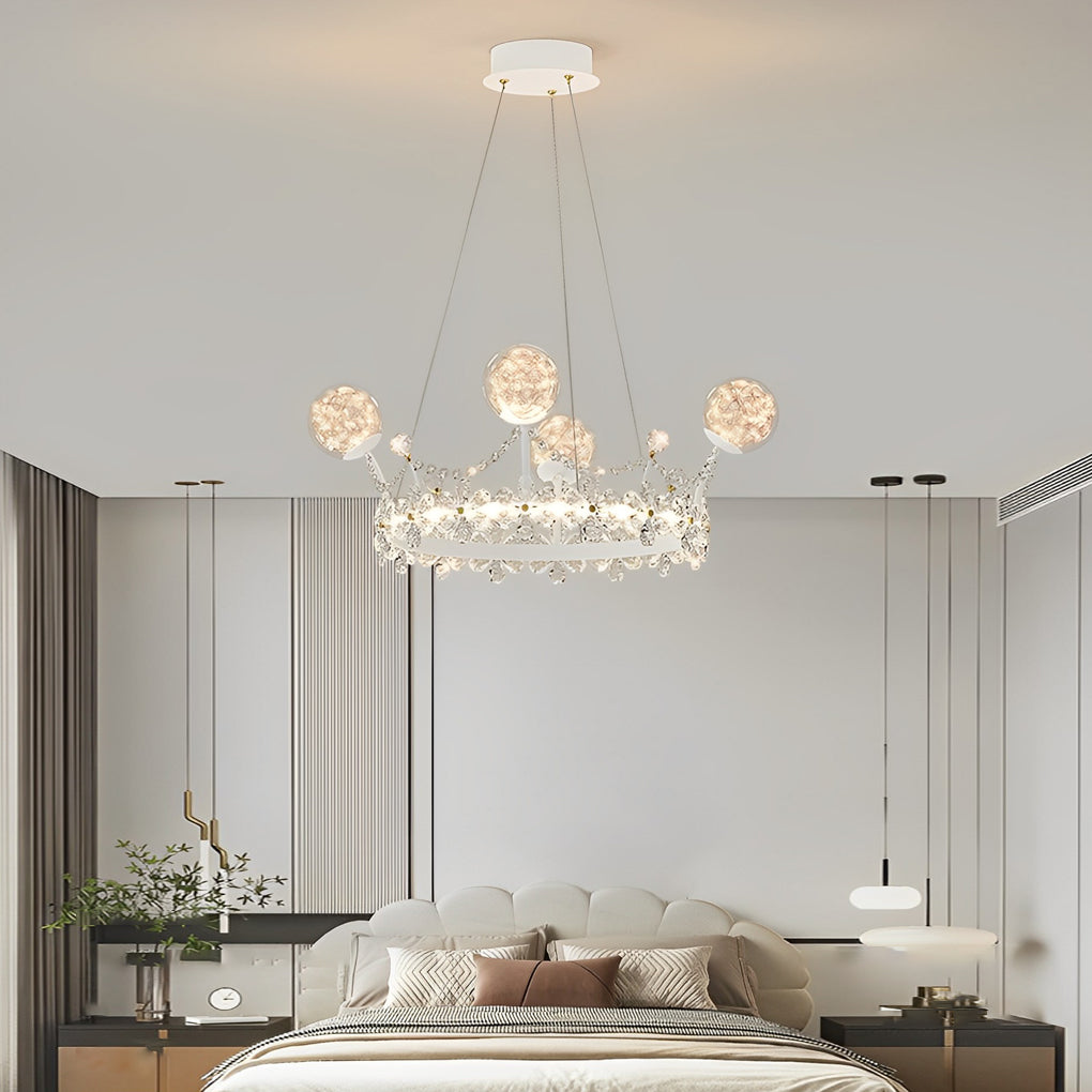 Flower Crown Crystal Glass Chandelier — Iron, Three-Step Dimming, 24", 70W