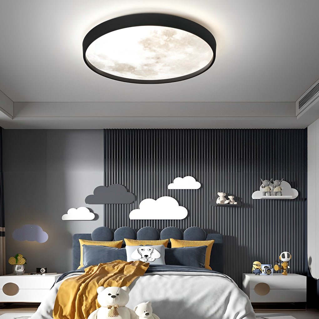 Moon Flush-Mount Ceiling Light — Black Iron and Acrylic, LED, 3-Step Dimming, 14W–45W