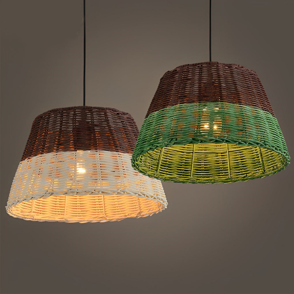 Retro Rattan Pendant Light — Handcrafted Natural Rattan, Industrial, E27, 15" Diameter