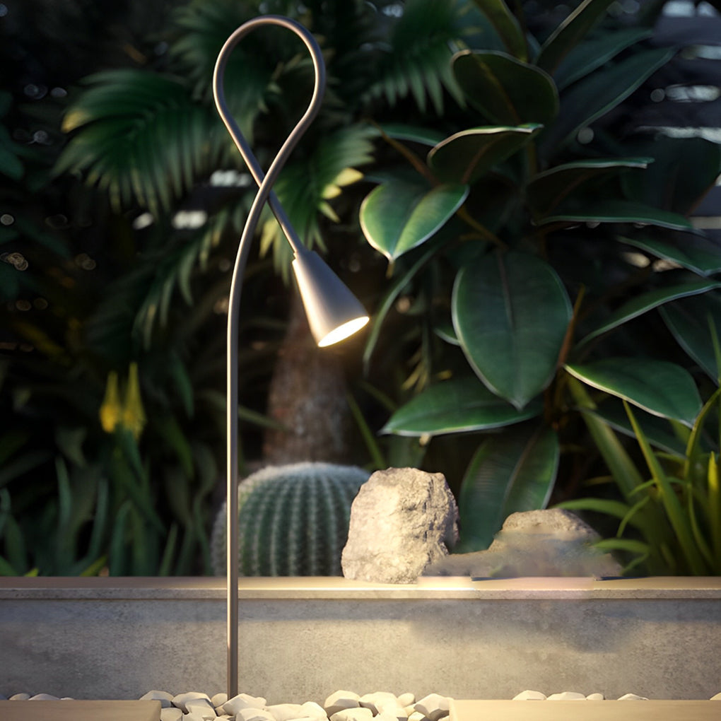 Arched Gooseneck Flower-Bloom Path Light — Black Aluminum, 7W COB LED, IP65, 31", 3000K Warm White