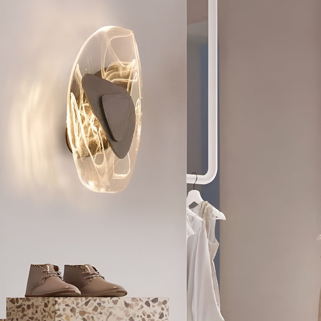 Modern Glass Wall Sconce — Wrought Iron, Three-Step Dimming, LED, Gold or Black