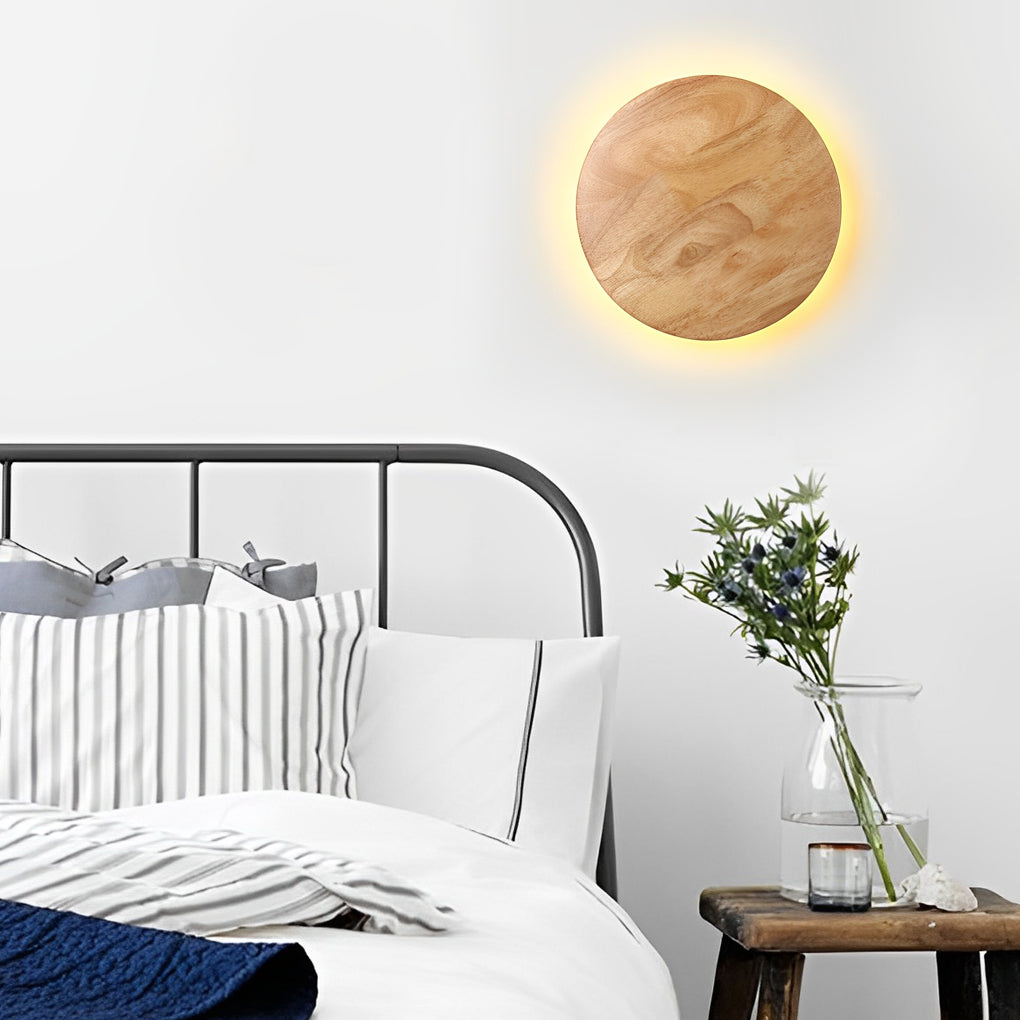 Round & Oval Wood LED Wall Sconce — Oak Wood, Warm White 3000K, Bedside