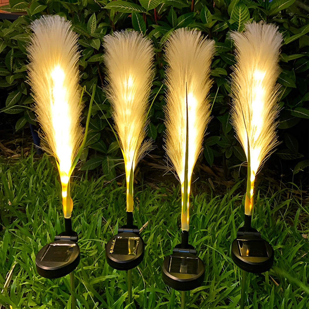 Hairy Reed Solar Lawn Lights, 2-Pack — Chemical Fiber & Stainless Steel, LED, IP65, 29", Warm White / Daylight