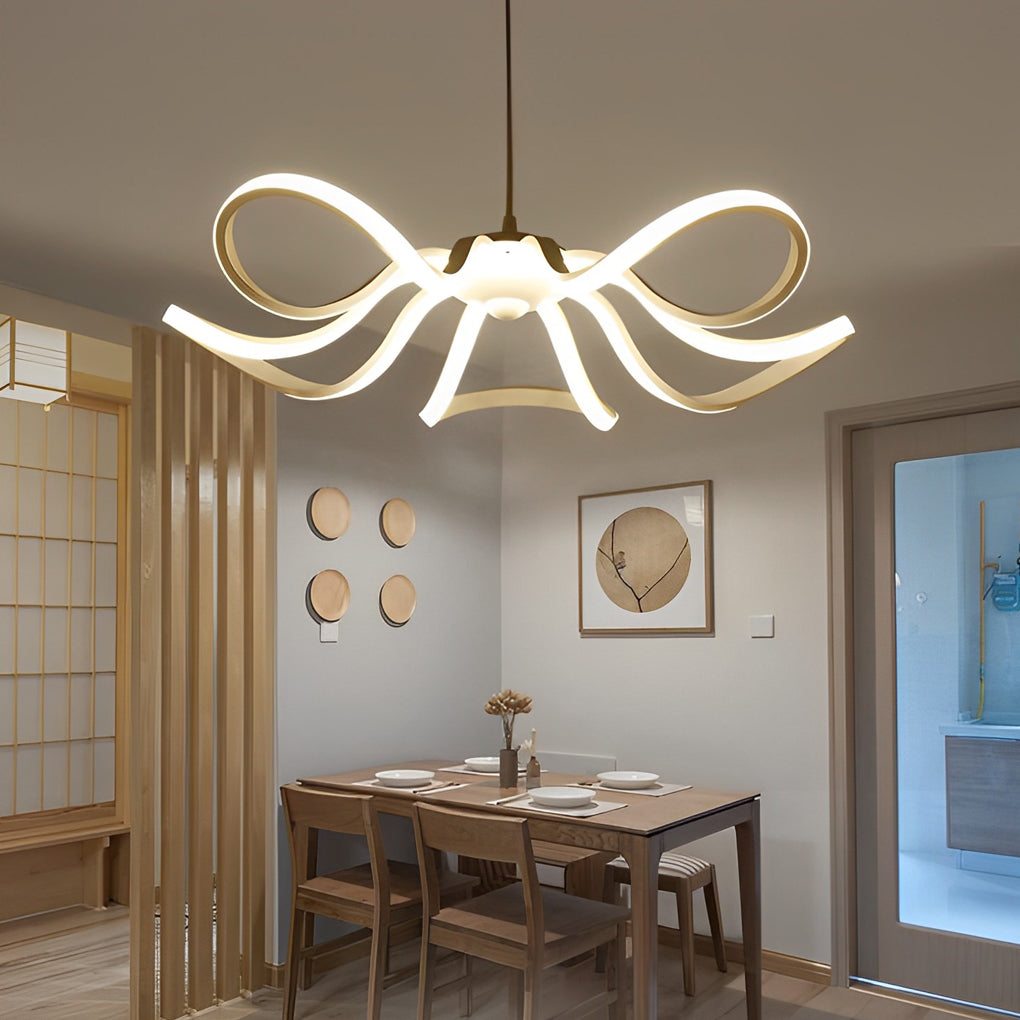 Curved Flower Petal Modern Chandelier — Aluminum & Acrylic, 22", 56W/60W LED, Stepless Dimming, White