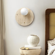 Yellow Travertine Wall Sconce — Wabi-Sabi, G9 Hardwired, 3000K Warm White, Round or Long