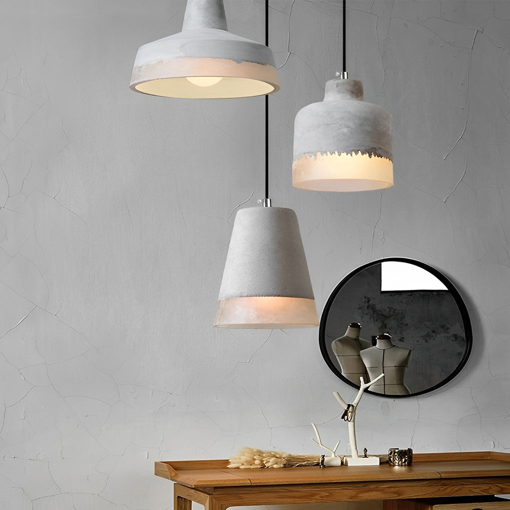 Minimalist Industrial Pendant Light — Resin Cement, Conical / Cylindrical / Drum, E27, 3000K Warm White