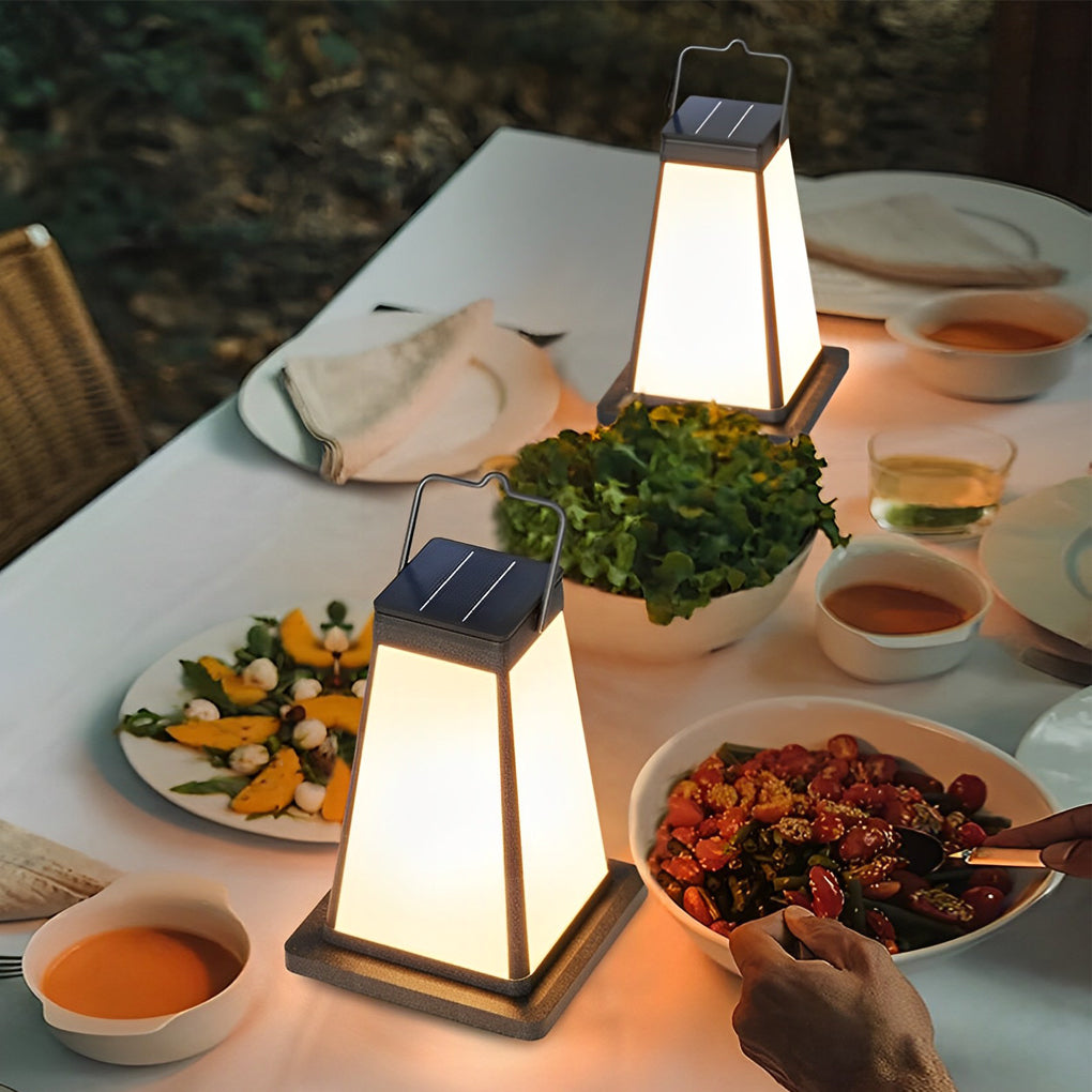 Modern Square Portable Solar Outdoor Lantern — Die-Cast Aluminum, Black, LED, Waterproof