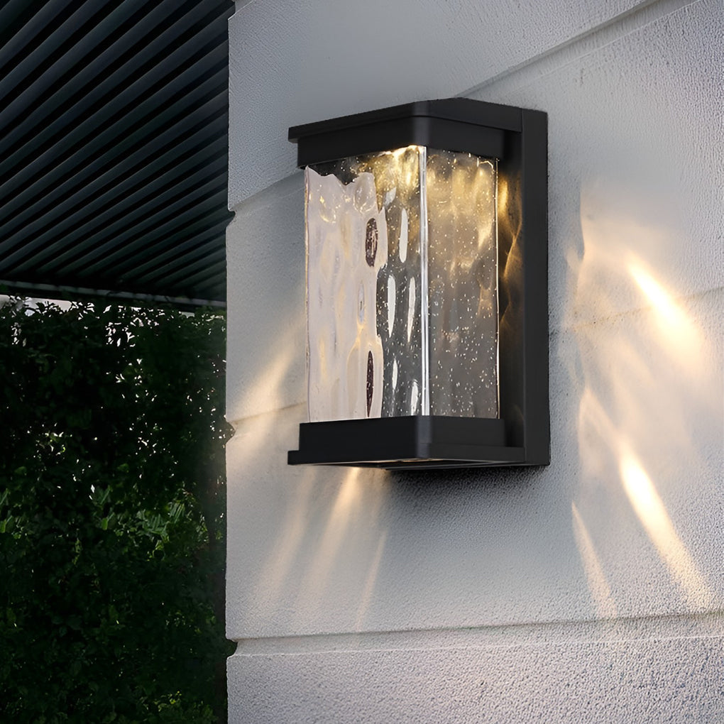 Modern Black Outdoor Wall Sconce — Die-Cast Aluminum, Stone-Textured Glass, 18W LED, IP65 Weatherproof