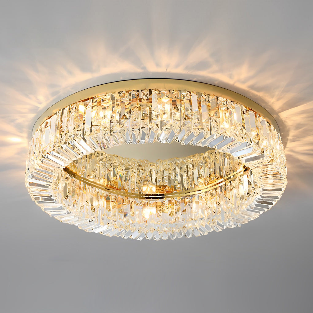 Ring Drum Crystal Flush-Mount Chandelier — Stainless Steel, Chrome or Gold, 6/8/12-Light, 19.7"–31.5"
