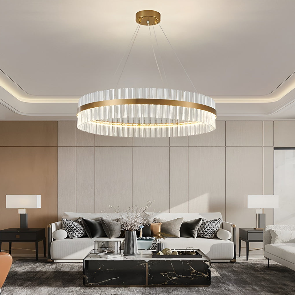 Round Crystal Chandelier — Electroplated Stainless Steel, Gold, LED 3-Step Dimming (3000K/4500K/6000K)