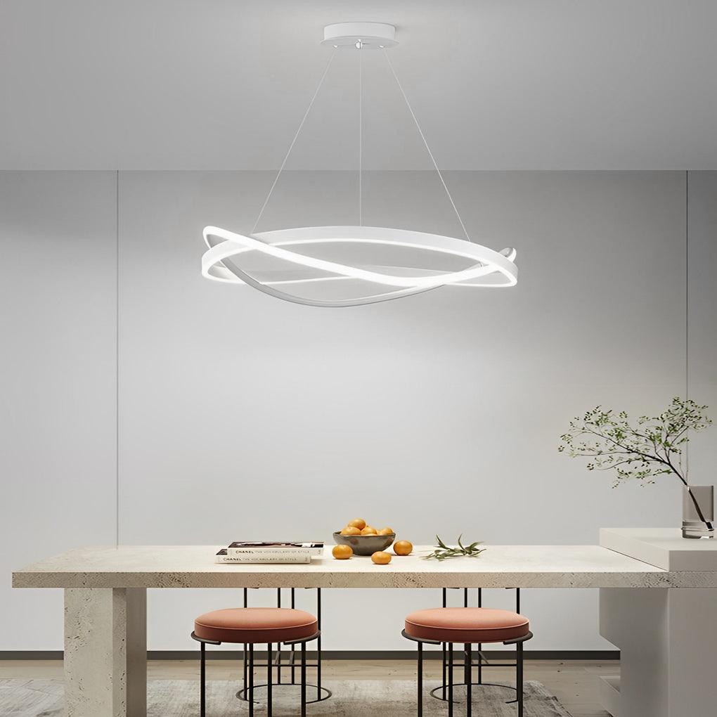 Circular Wave Ring Chandelier — Iron, Three-Step Dimming (3000K/4500K/6000K), 60W–96W, 22" or 31"