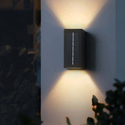 Modern Rectangular Solar Up/Down Wall Sconce — Aluminum & Glass, COB + LED, IP65, 3000K Warm White