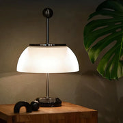 Italian Accent Table Lamps with Ribbed Glass Bowls and Metal Base Luxe