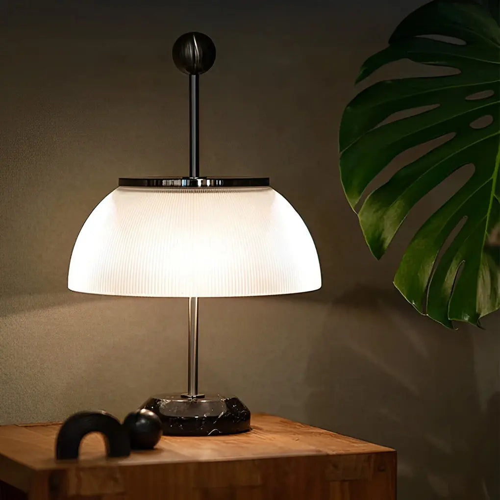 Italian Accent Table Lamps with Ribbed Glass Bowls and Metal Base Luxe