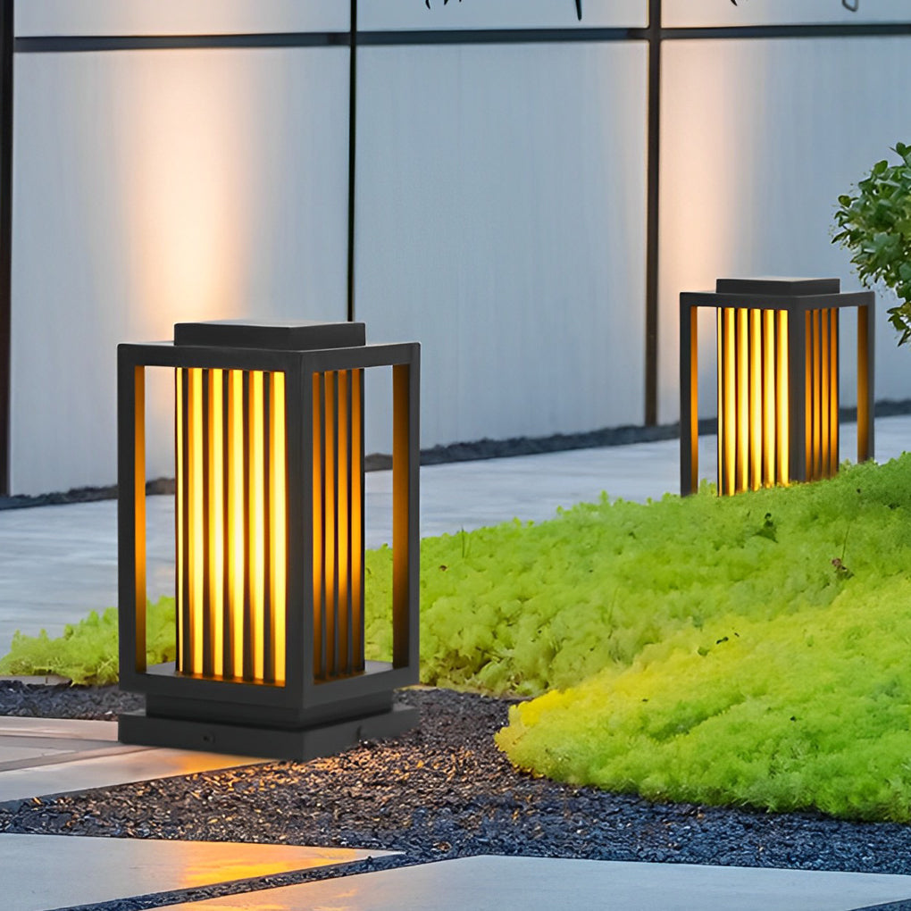 Modern Cage Bollard Pathway Light — Black Galvanized Steel, Imitation Marble Finish, LED 3000K, IP65