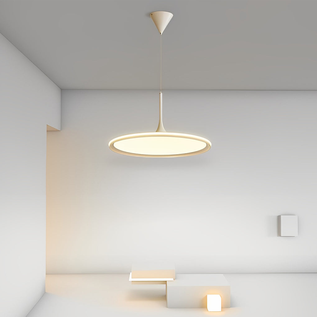 Minimalist Round Ultra-Thin LED Pendant — Aluminum, Silicone Light Guide, 16" Diameter, 3000K / 6000K