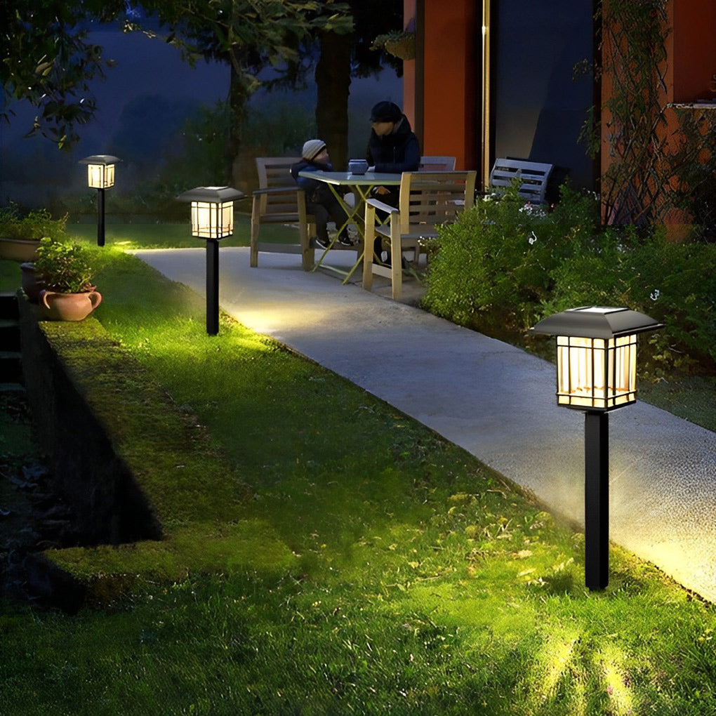 Vintage-Modern Square Solar Path Lights, 2-Pack — Black ABS, LED 0.2W, IP44, 6–10 Hr Runtime