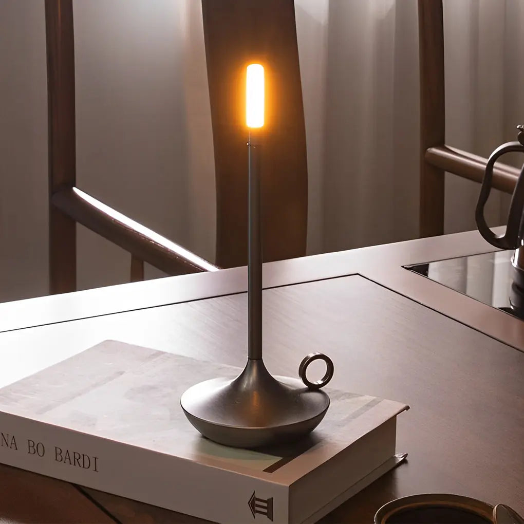 Minimalist Table Lamp with Cordless Portable Candle Wick LED Luxe