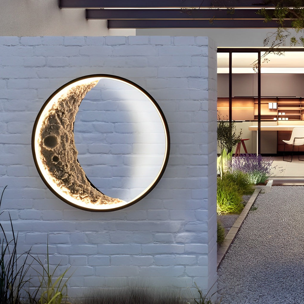 Crescent Moon Outdoor Wall Sconce — Aluminum & Resin, Hardwired LED, 3000K, Art Deco