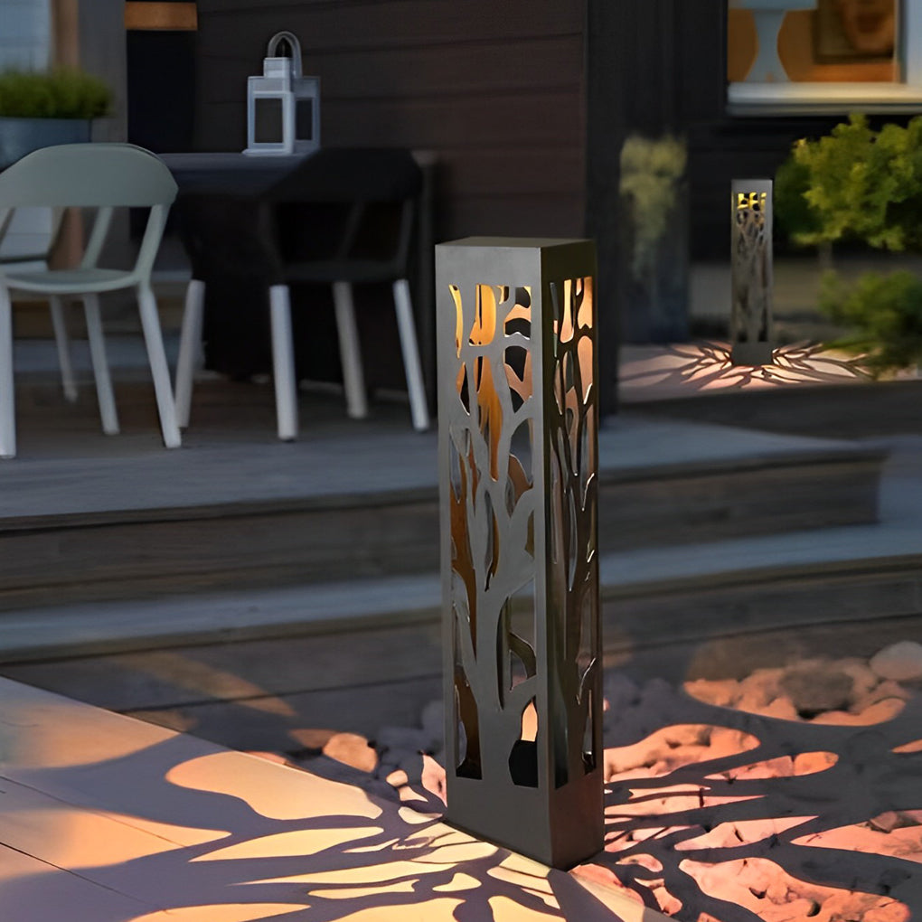 Hollow-Out Branch Solar Bollard Light — Stainless Steel, LED, IP54, Dusk-to-Dawn, 23.6" or 31.5"