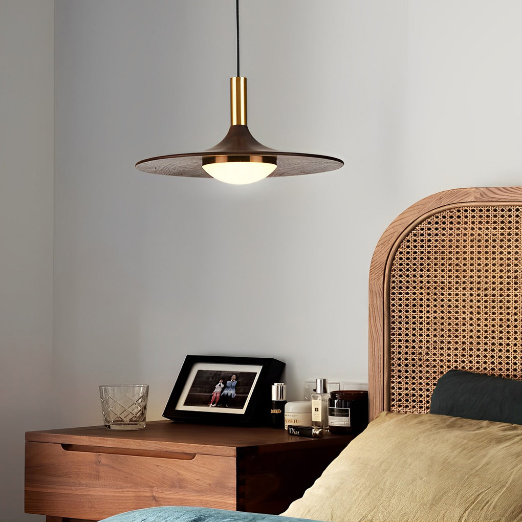 Flying Saucer Pendant Light — Walnut and Copper, LED 3000K Warm White, 10" or 12"