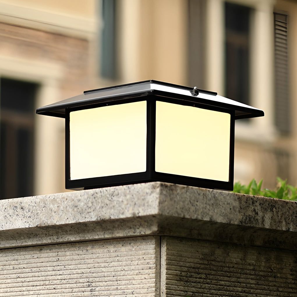 Square Solar Fence Post Light — Aluminum, Black, Three-Step Dimming, Waterproof