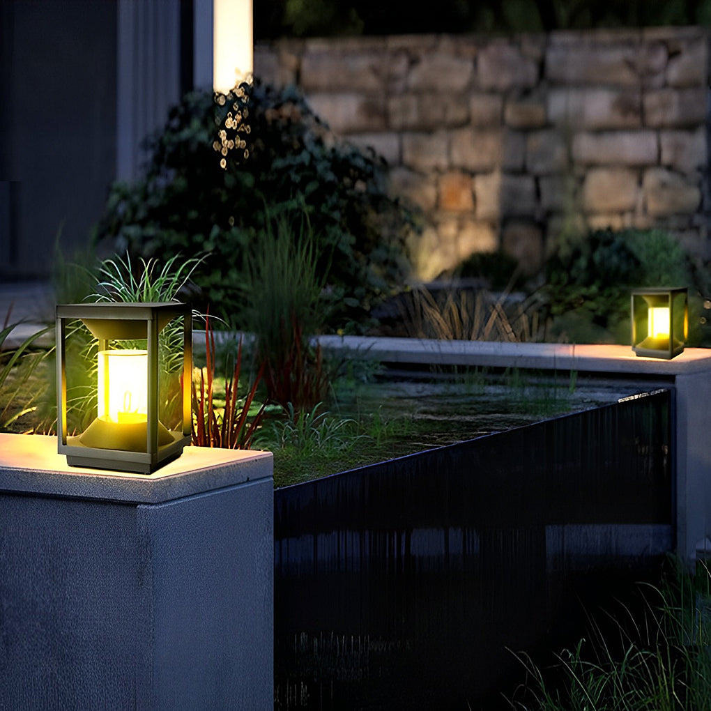 Modern Black Square Solar LED Pillar Light — Aluminum, 3W, IP65 Weatherproof, 7" × 11"