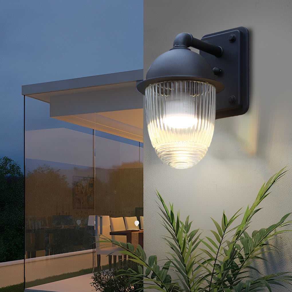 Glass Ball Outdoor Wall Sconce — Matte Black Aluminum, Waterproof, Industrial