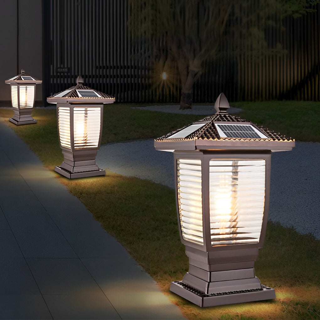 Modern Brown Aluminum Solar Fence Post Lights - Retro Waterproof Design