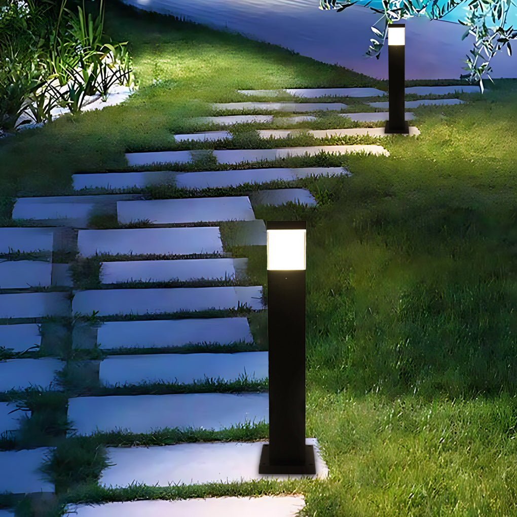 Minimalist Square Outdoor Bollard Light — Aluminum & Acrylic, Black, COB LED, IP65, Hardwired, 15.7" / 23.6" / 31.5"